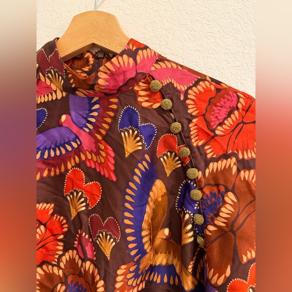 Farm Rio Brown Bright Flora Long Sleeve Mini Dress NWT Size XS - Picture 7 of 7